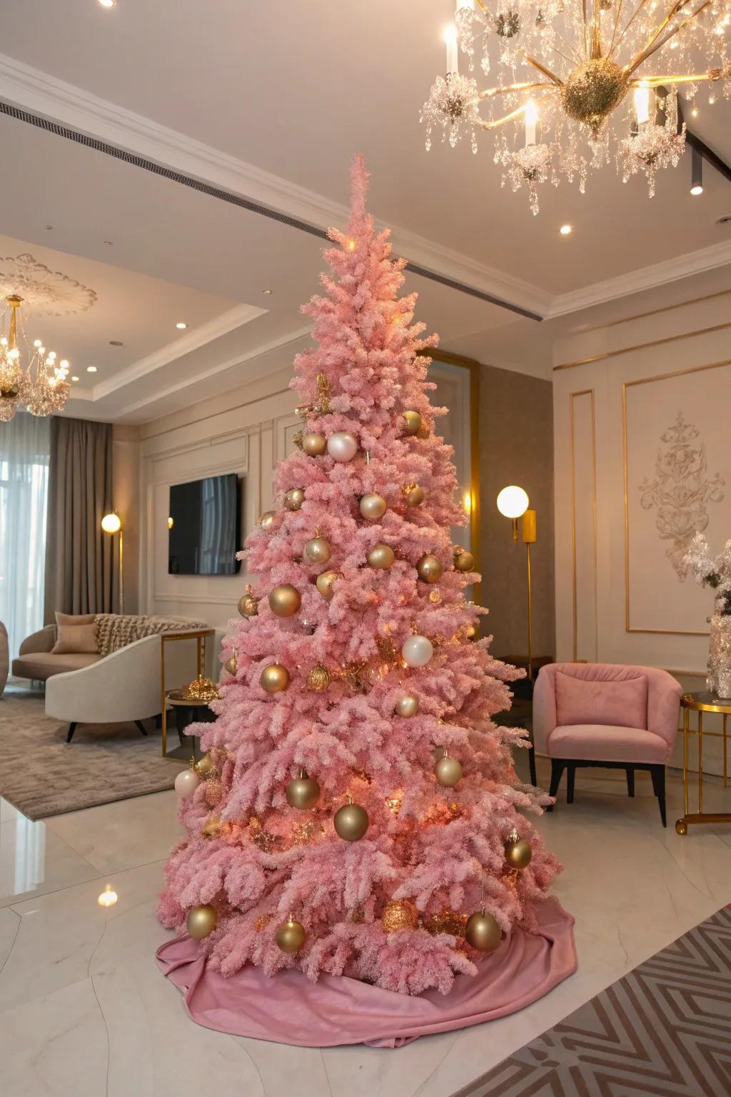 Gilded highlights amplify the sophistication of a rose-colored holiday foliage.