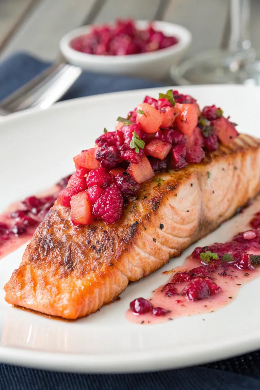 Roseate fish with ruby salsa introduces a sophisticated touch to your dinner.