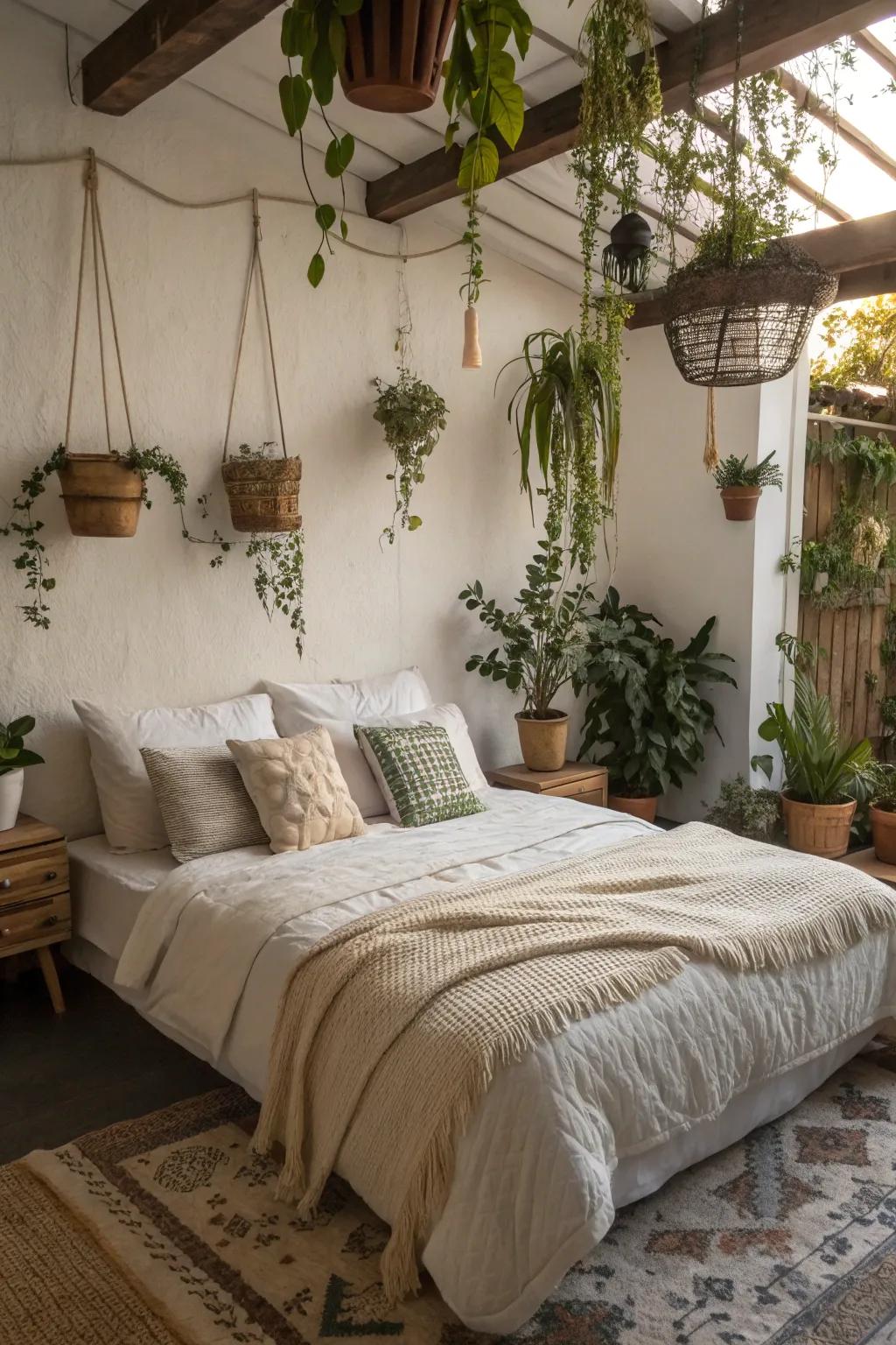 Design a soothing escape with plants encircling your bed.