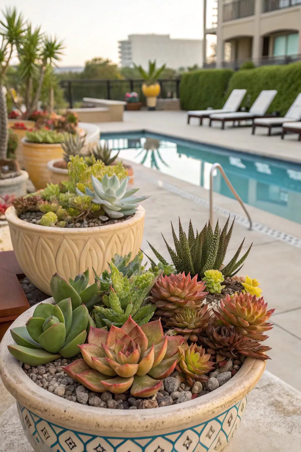 Succulents provide striking aesthetics with minimal maintenance.