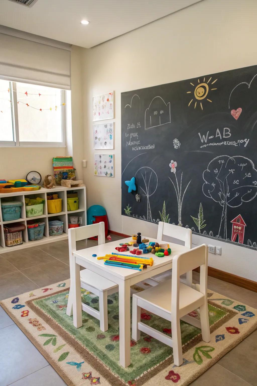 A writable blackboard surface incorporates an interactive and creative aspect to any playroom.