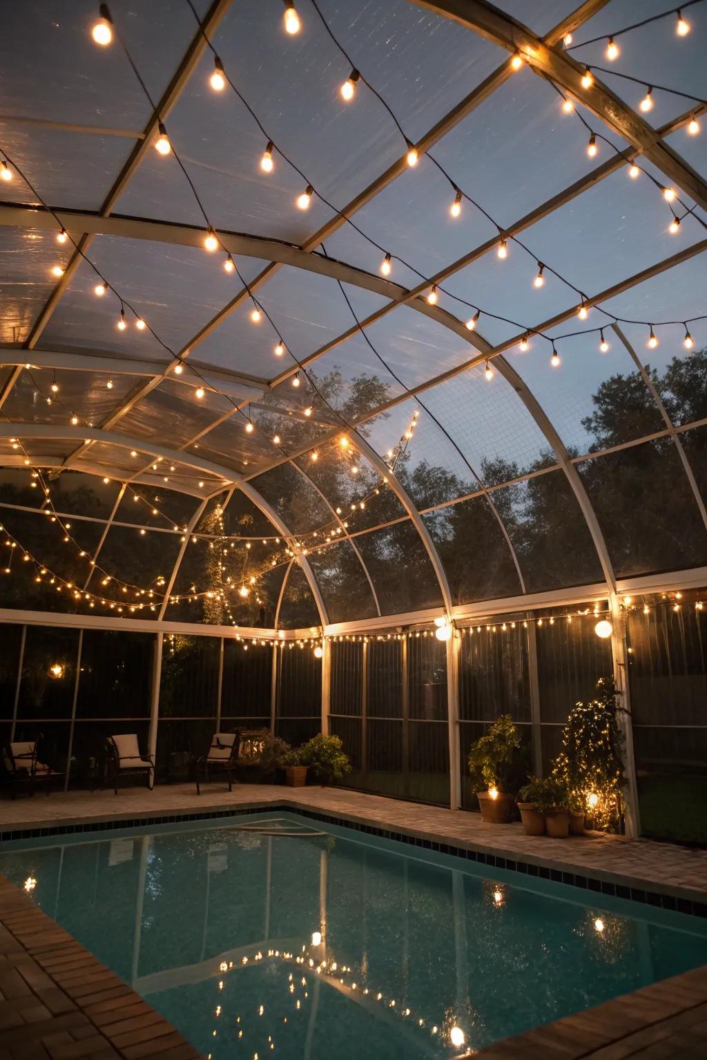 String lights create a starry night ambiance.