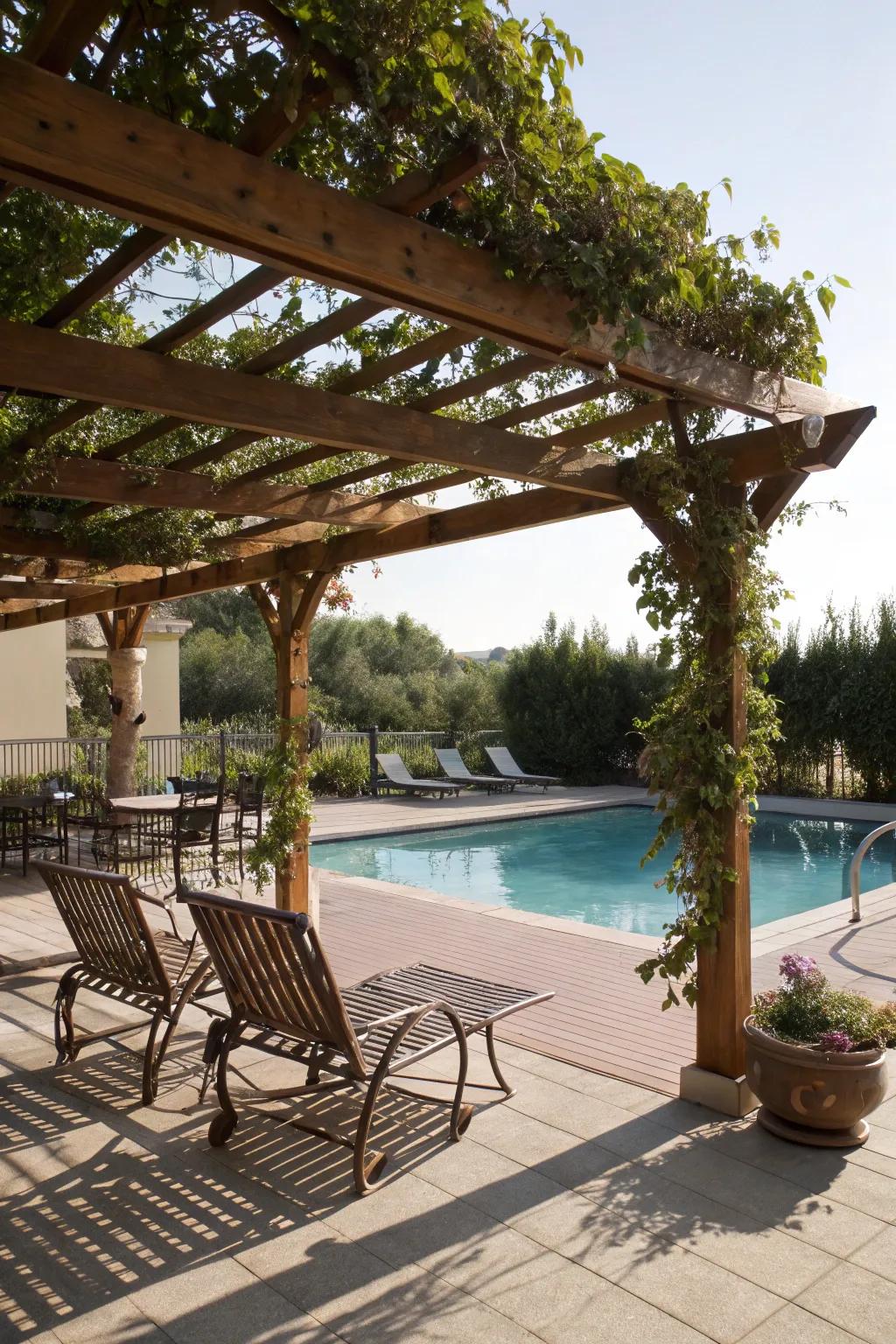 An elegant arbor provides shade and enhances the look of your pool area.