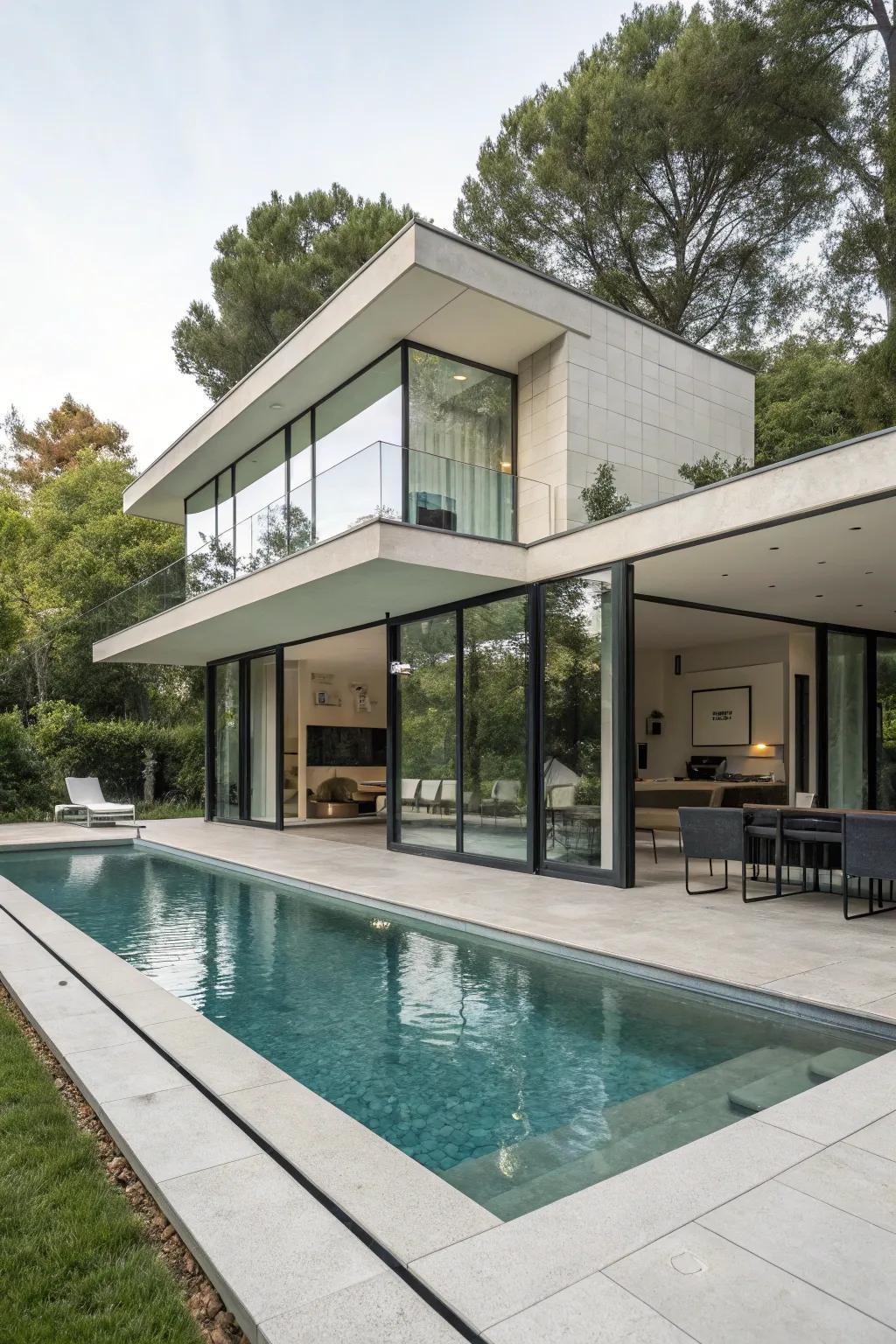 A contemporary pool house showcasing a sleek and sophisticated design language.