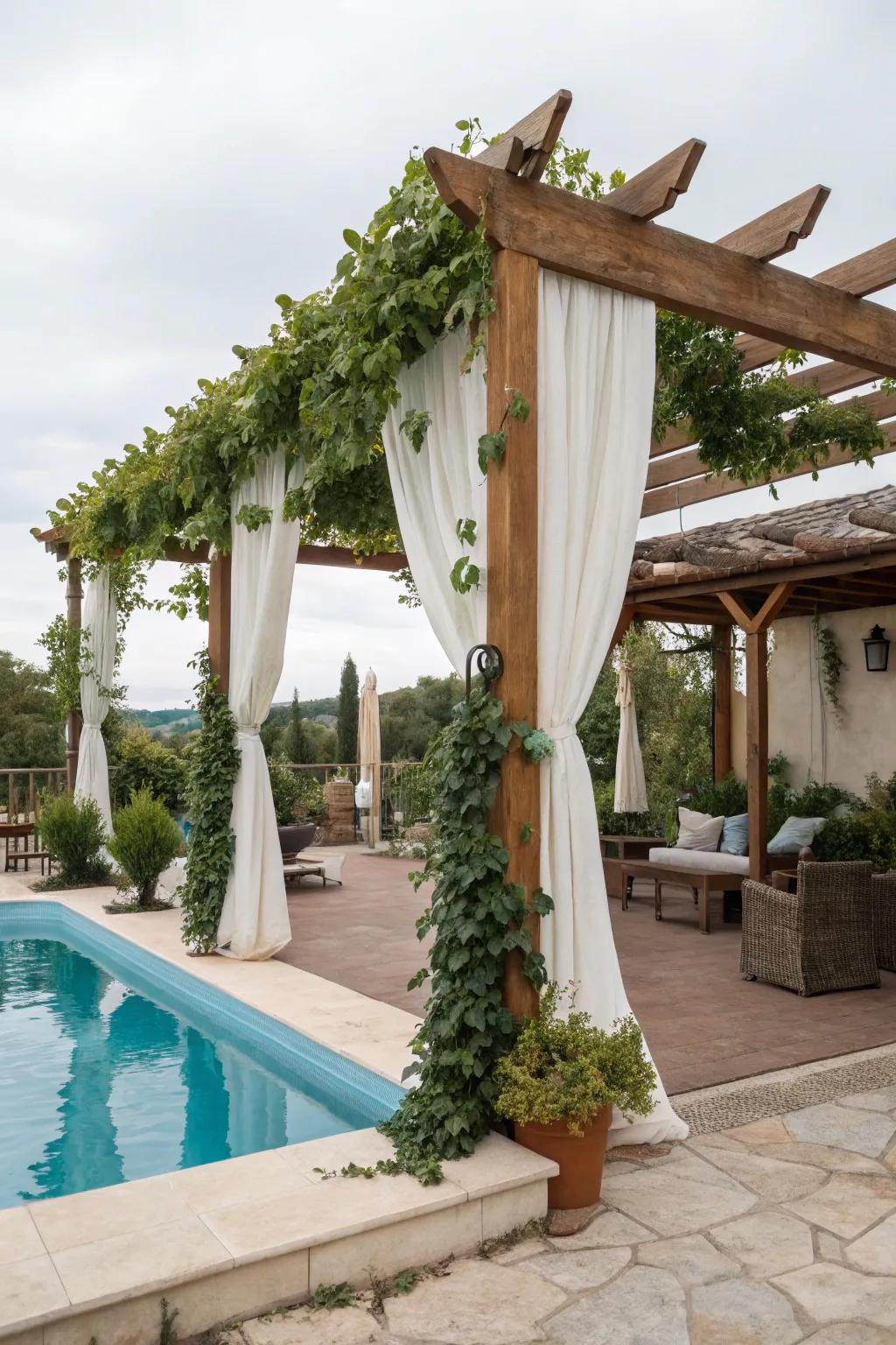 Enhance your poolside with an exquisite awning that provides shade.