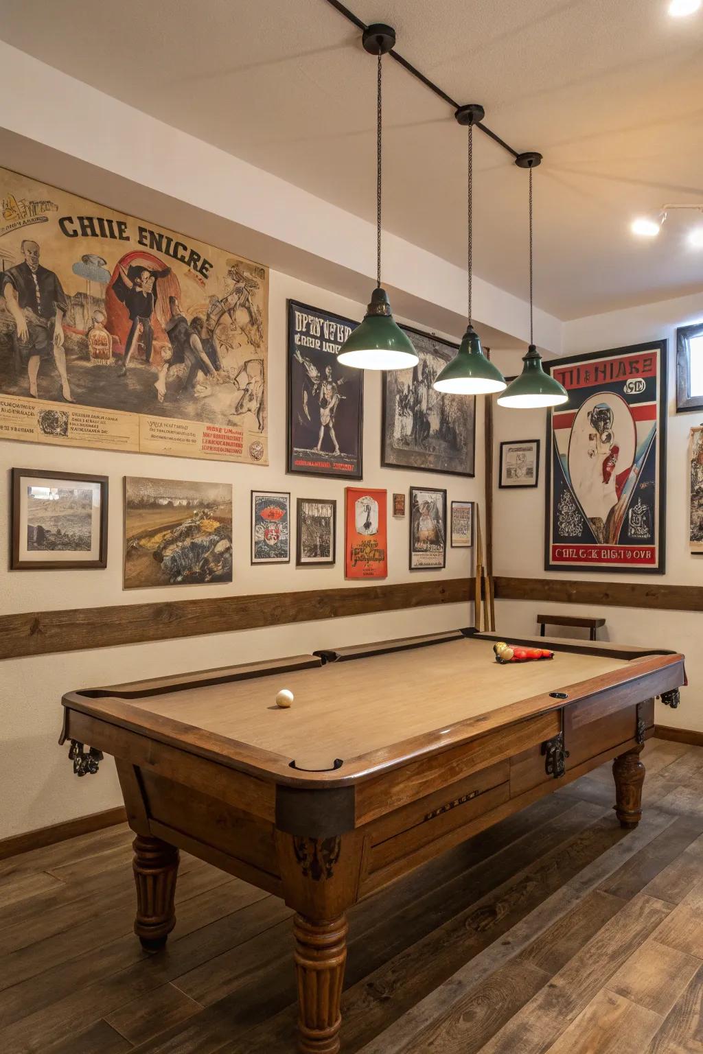 Use art to tell a story in your pool table room and match your style.