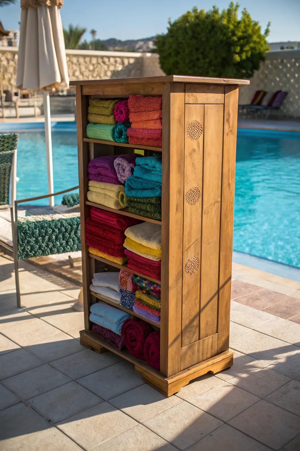 Elegant standalone cabinet for simple towel access.