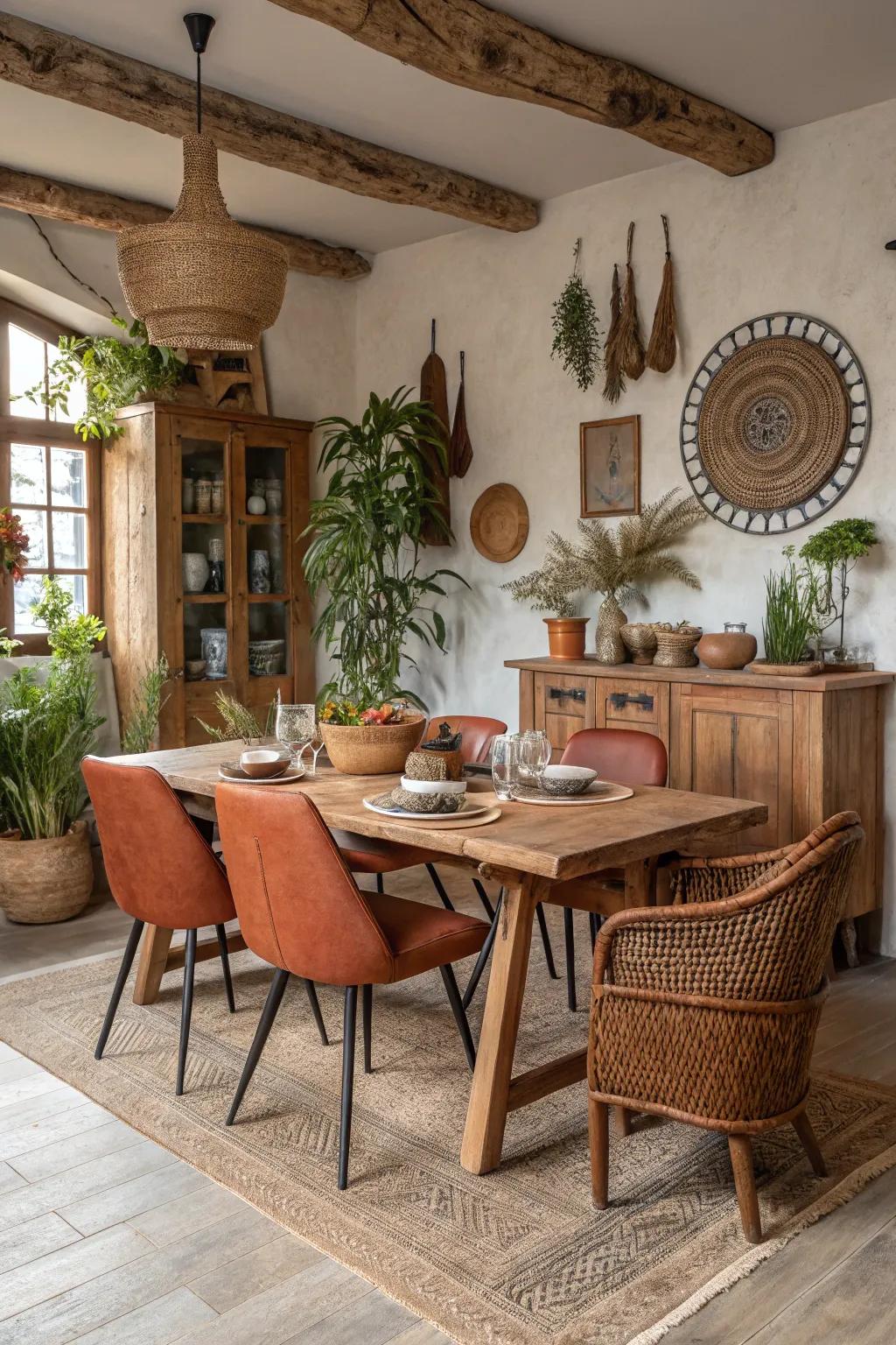 Natural tones cultivate a warm and inviting dining area.