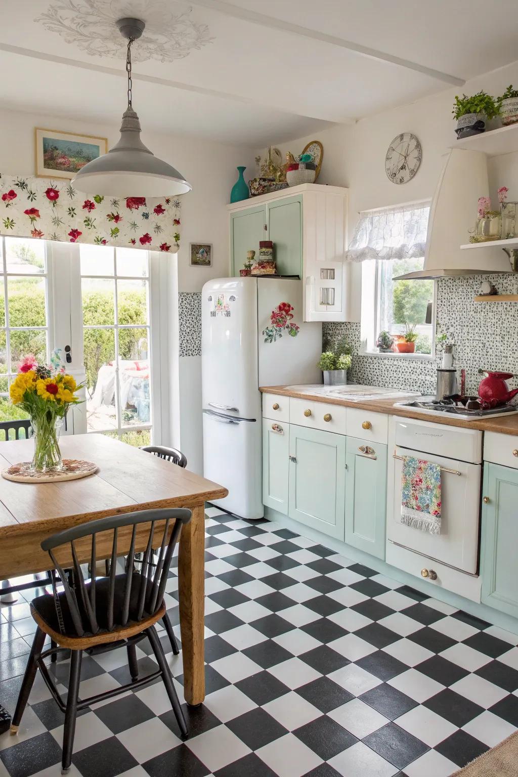 Checkered layouts contribute a traditional and spirited stylistic feature to your cooking area.