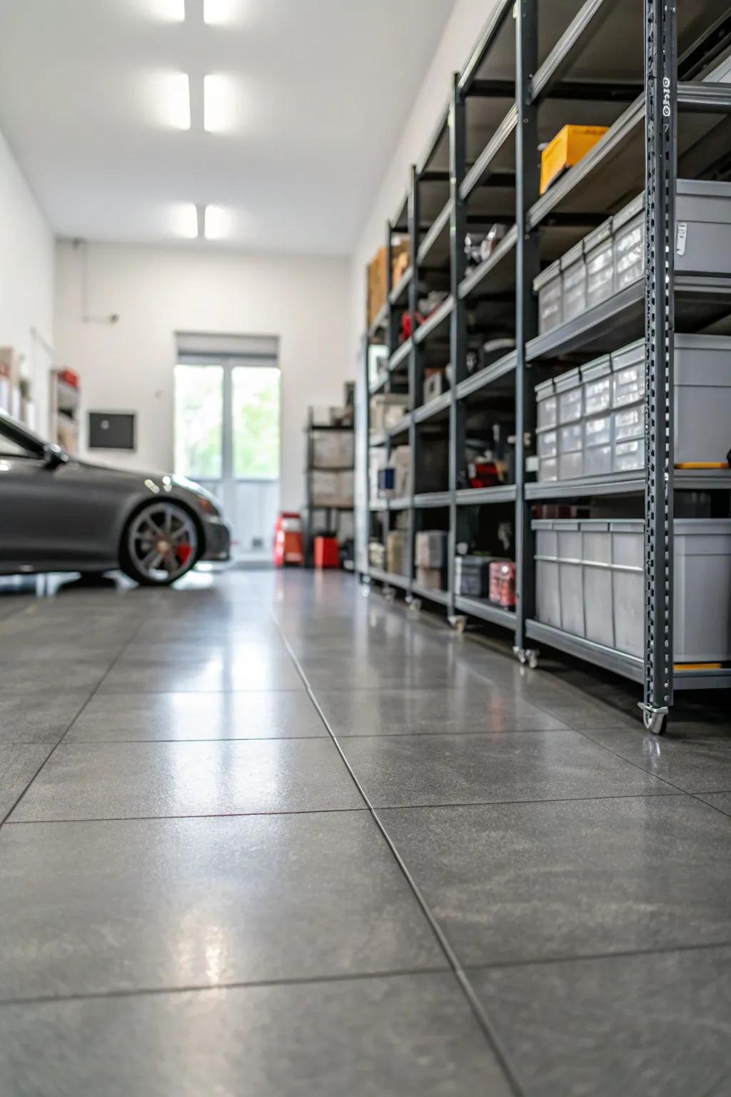 Realize an industrial chic aesthetic with subtle sheen grey porcelain squares.