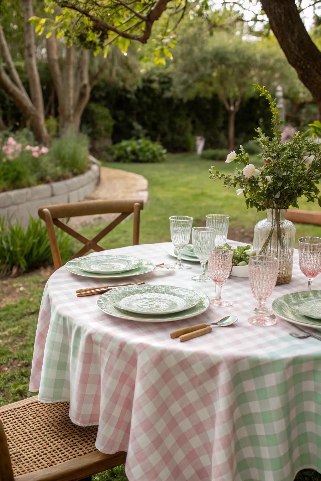 An exquisite table arrangement featuring delicate checkered accents for preppy finesse.