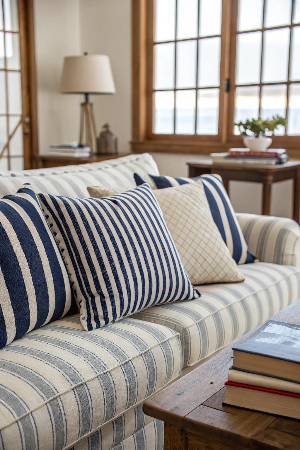 Stripes lend a timeless elegance to any preppy room.