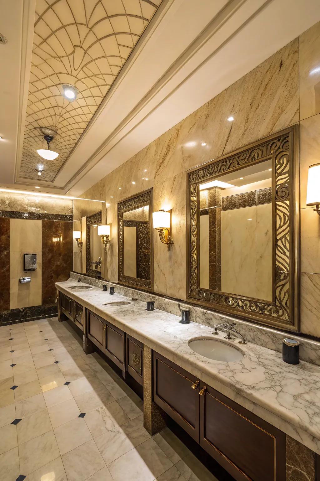 Lavish touches in a shared restroom impart a sense of sophistication.