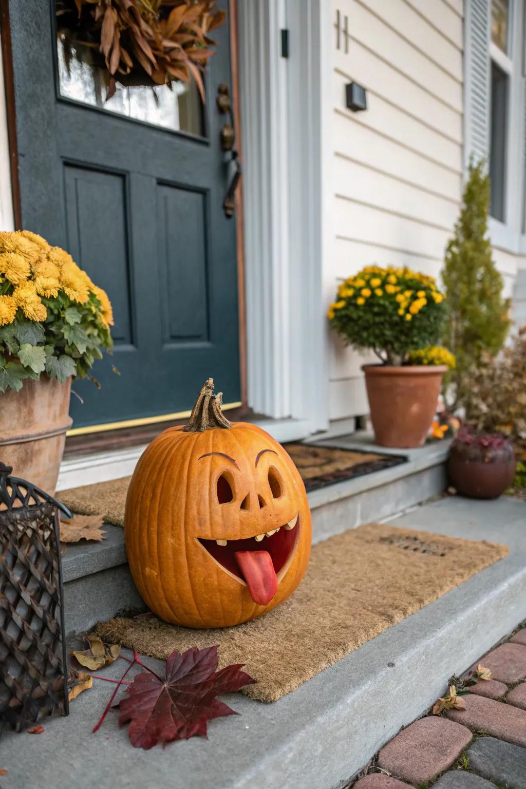 A fun pumpkin design that adds a touch of humor to your Halloween decorations.