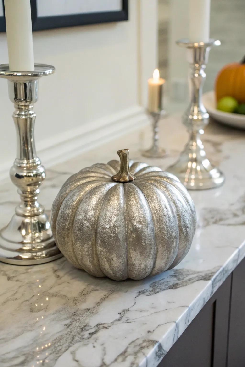 Enhance your d&eacute;cor with pumpkins painted in glamorous metallic shades.