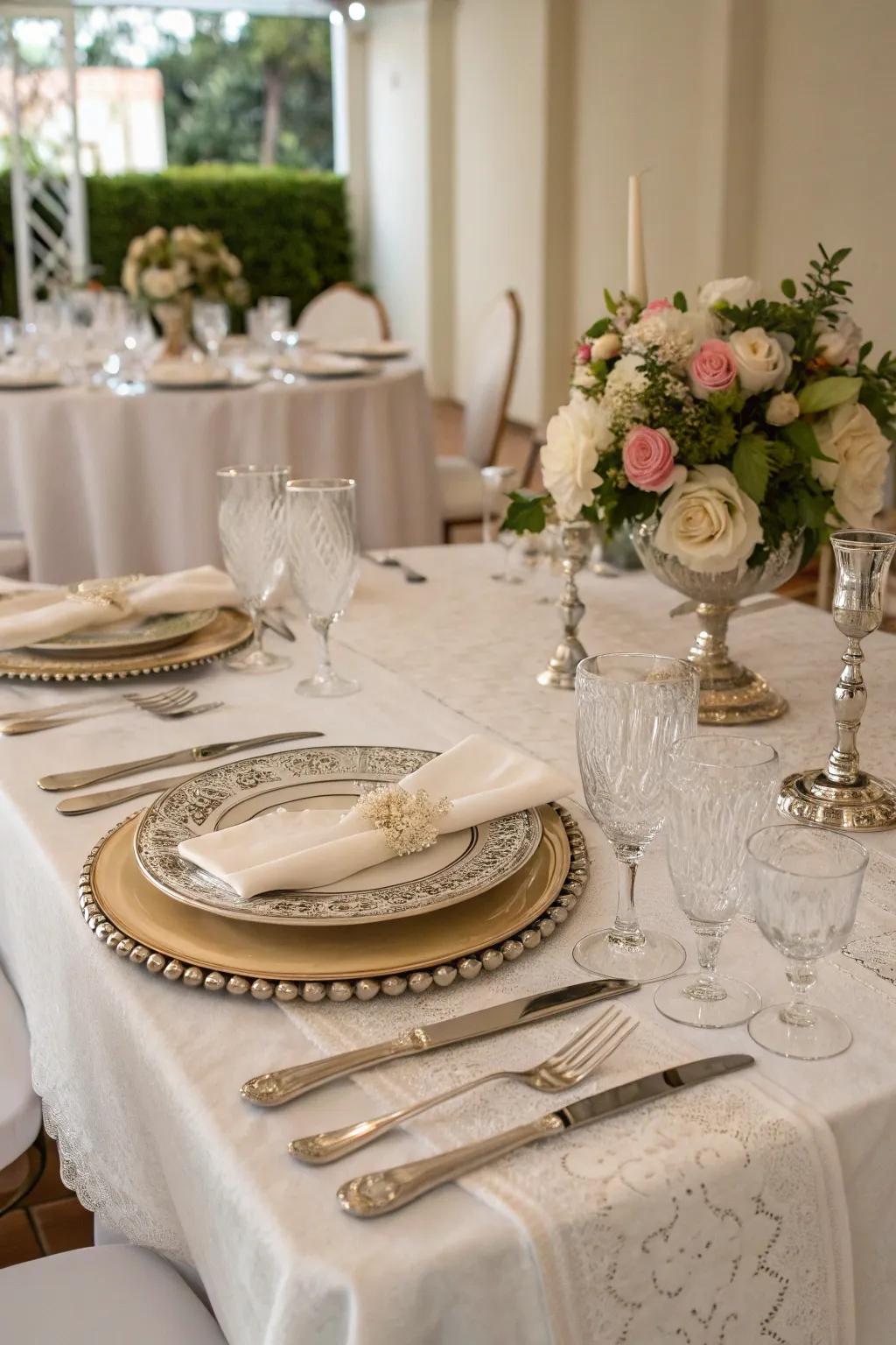 Sophisticated table settings contribute grace and flair to your function.