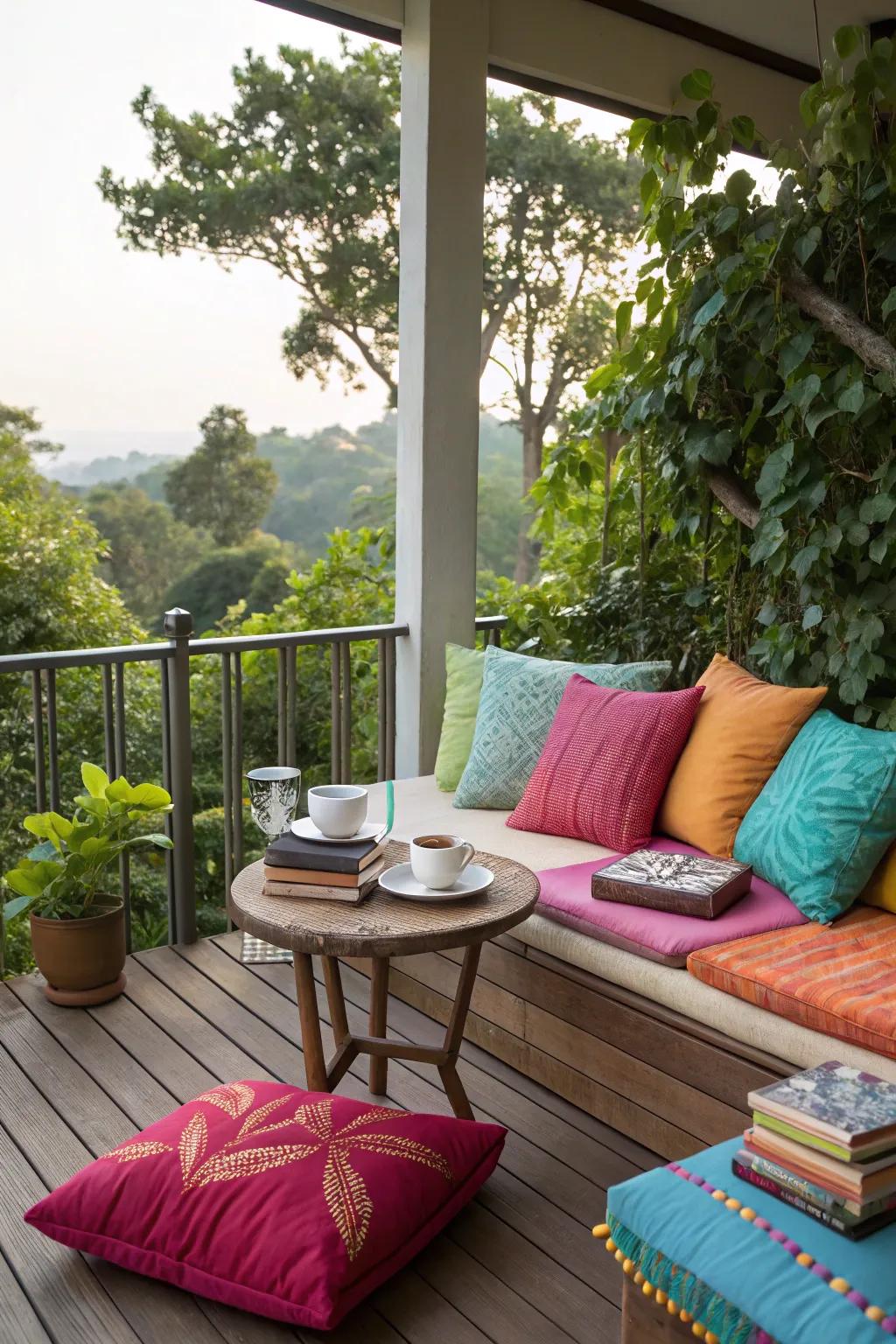 Transform your deck into a snug sanctuary with gentle textures.