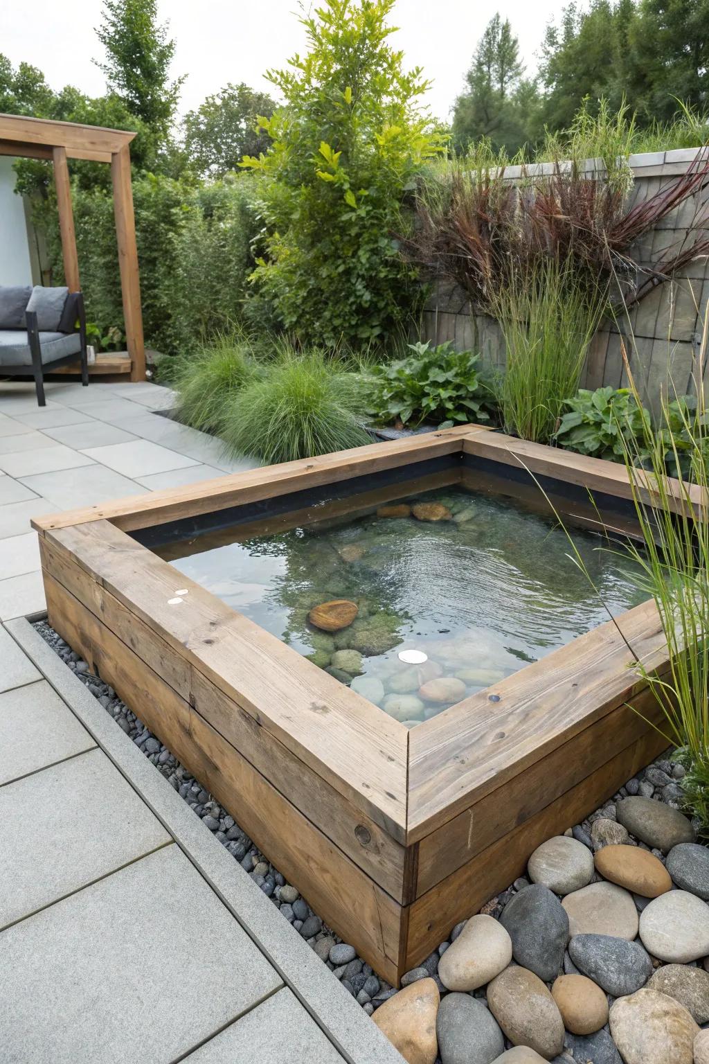 Simple yet fashionable, square ponds fit snugly into confined spaces.