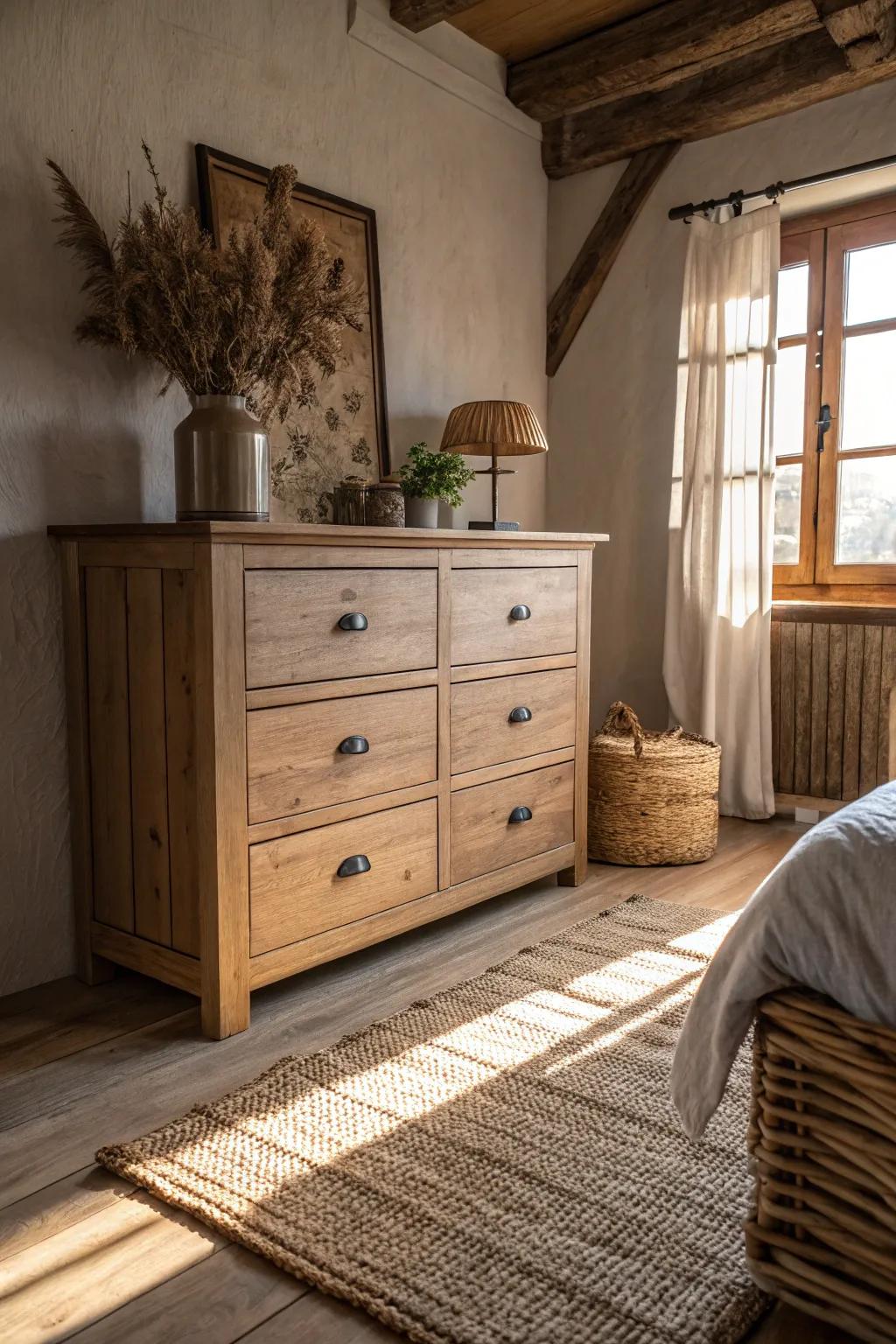 Natural wood grain can create a serene and elegant atmosphere.
