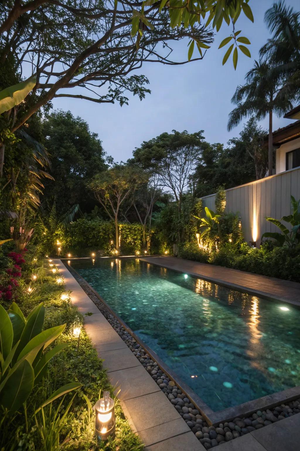 Produce a cozy vibe with built-in pool lighting.