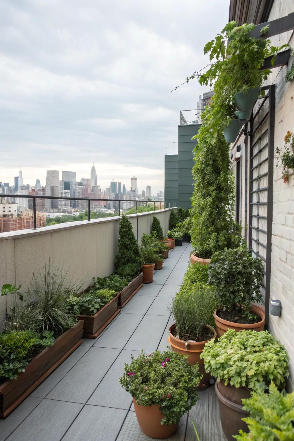 Present nature onto your rooftop by integrating a combination of container-bound flora and vertical landscapes.