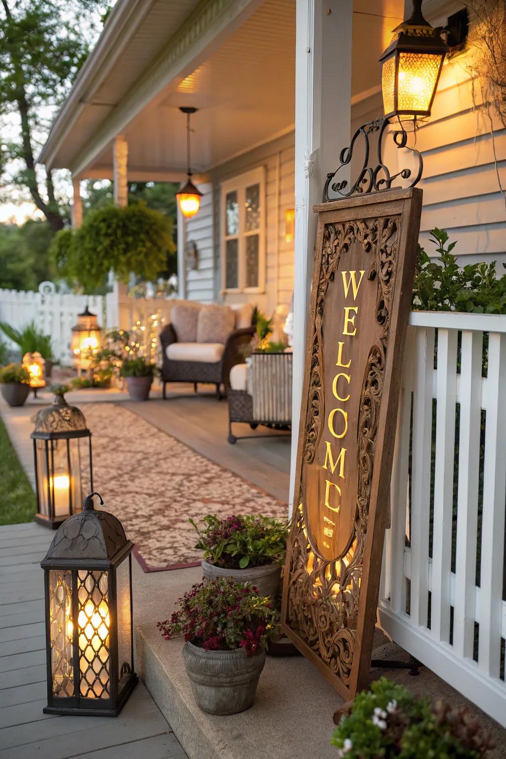 A greeting sign meets guests with grace and warmth.