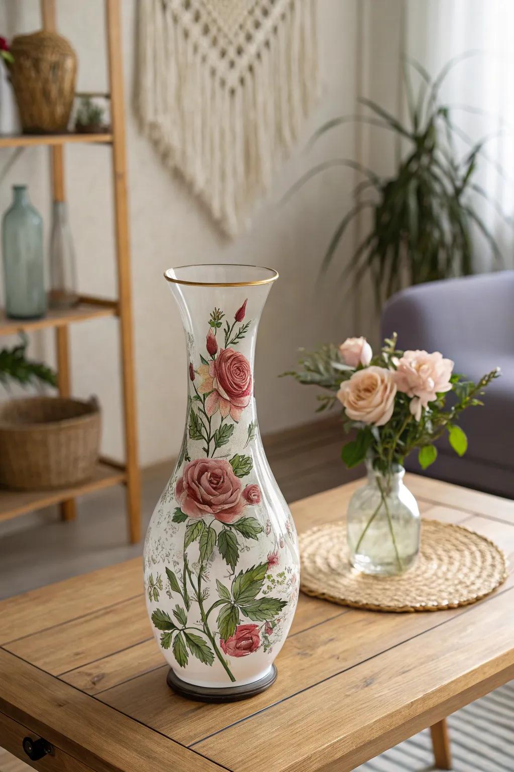 Enhance your environment with the enduring allure of floral vases achieved through reverse glass artistry.