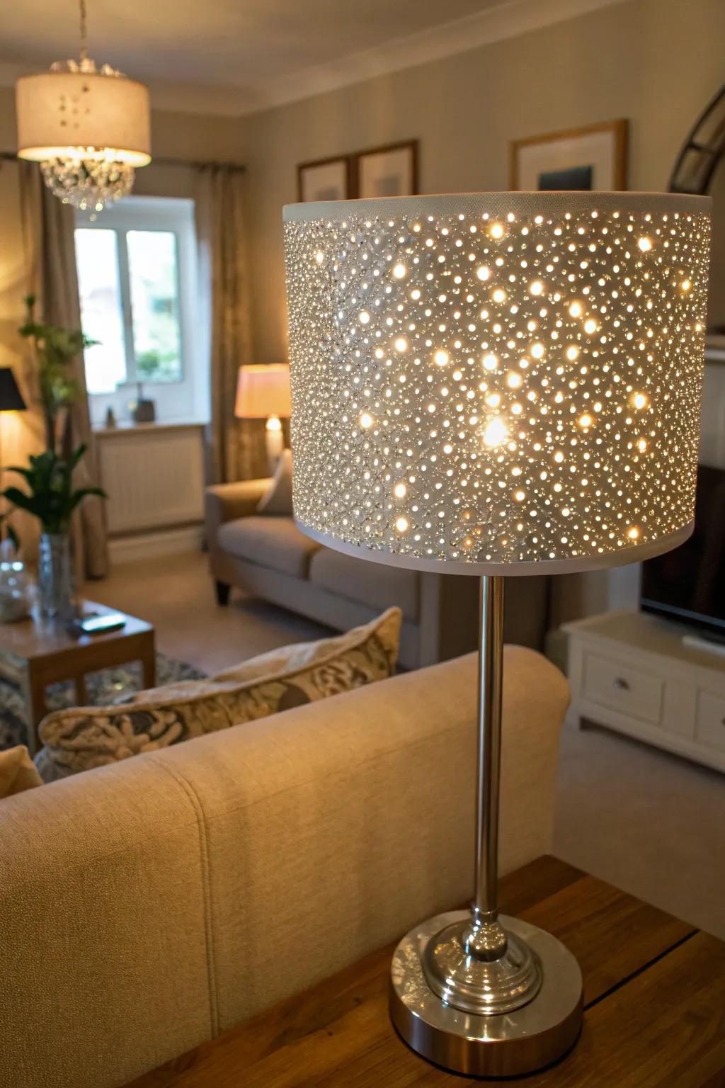 Sprinkle design gems generate a playful, luminous atmosphere.