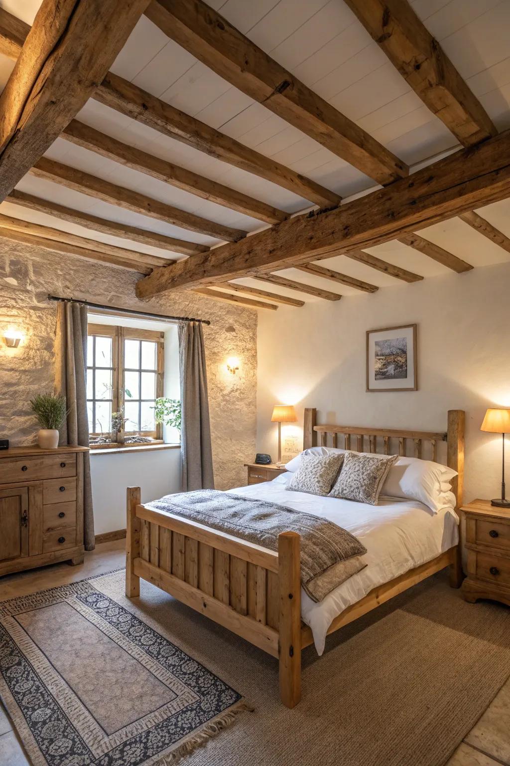 Cozy rural appeal and snugness added by timber features.