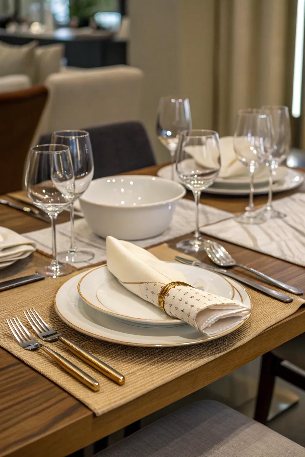 Elevate your table setting with exquisite tableware and shining silverware for an added dash of class.