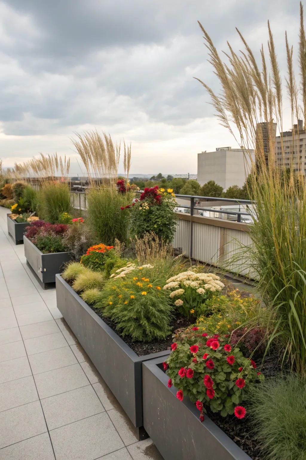 Plant containers introduce a natural element to your urban rooftop setting.