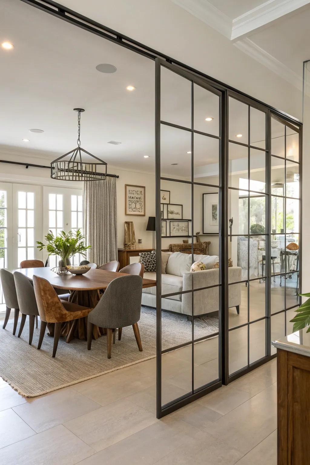 Metal and glass partitions introduce a smooth, industrial accent to any abode.