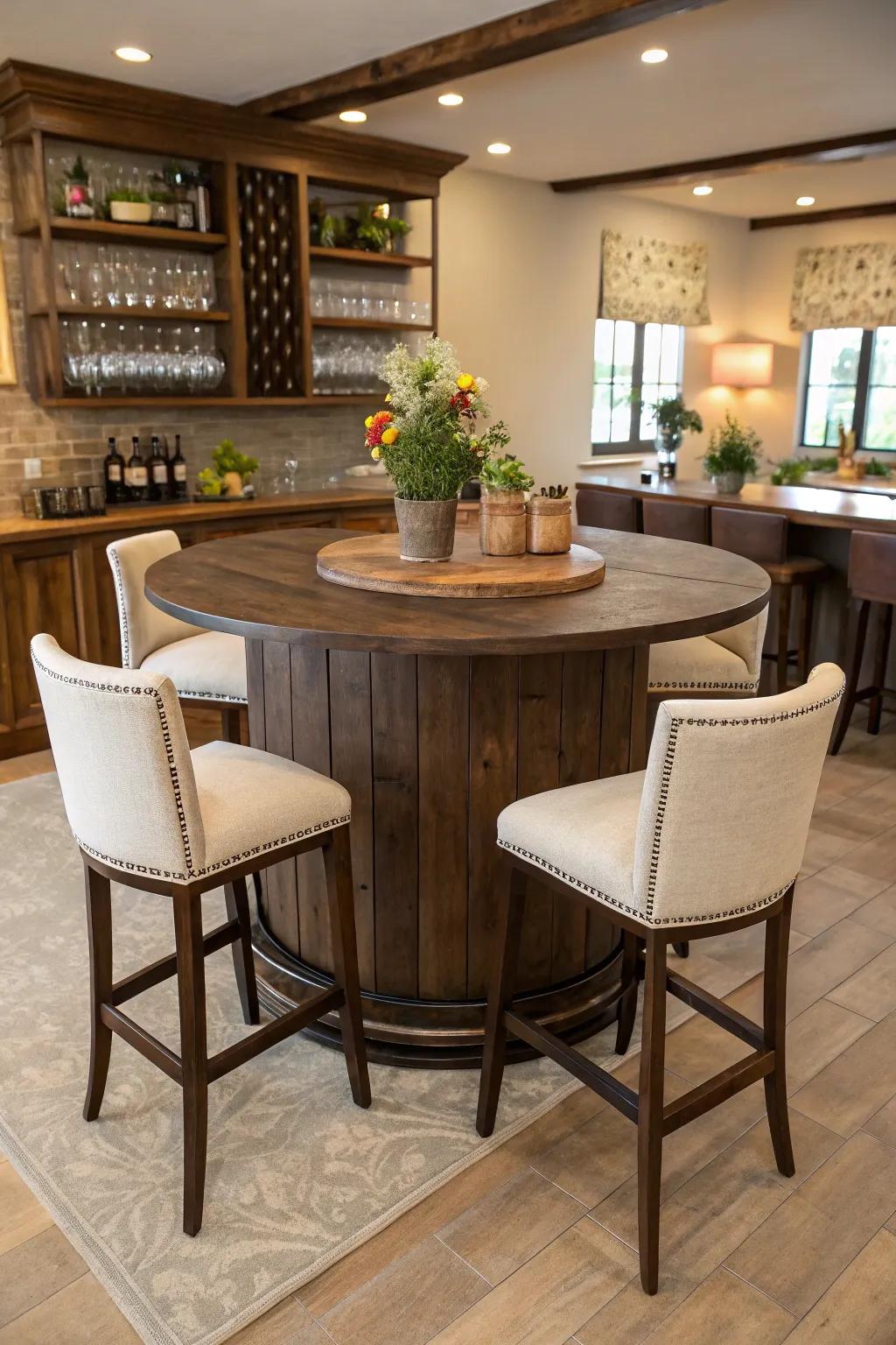 Spherical seating promoting dialogue and connection.