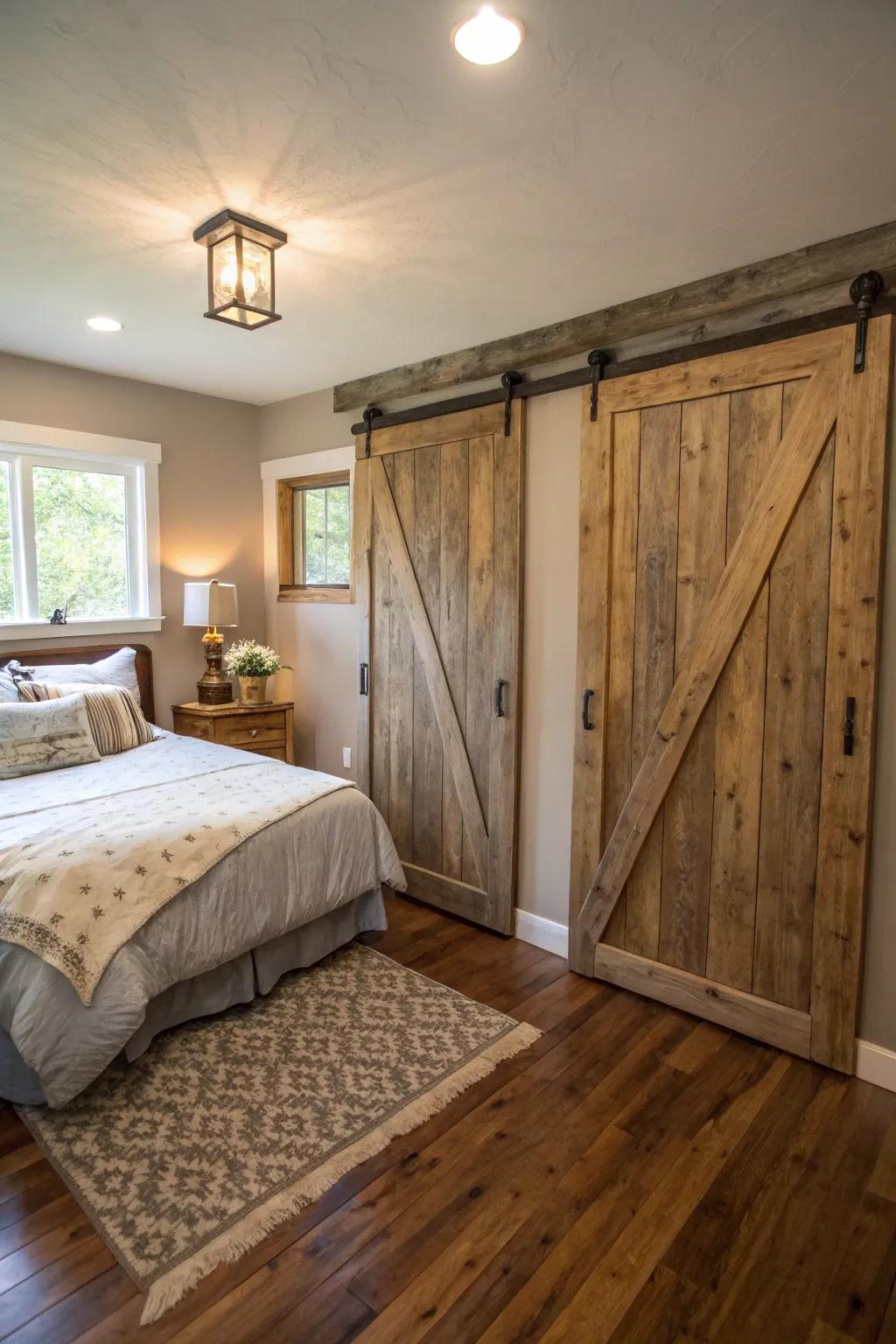 Hayloft-style entranceways impart a notable countryside allure to any sleeping quarter.
