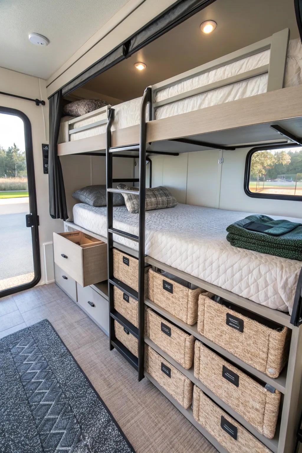 Take advantage of space by adding built-in storage solutions under beds.