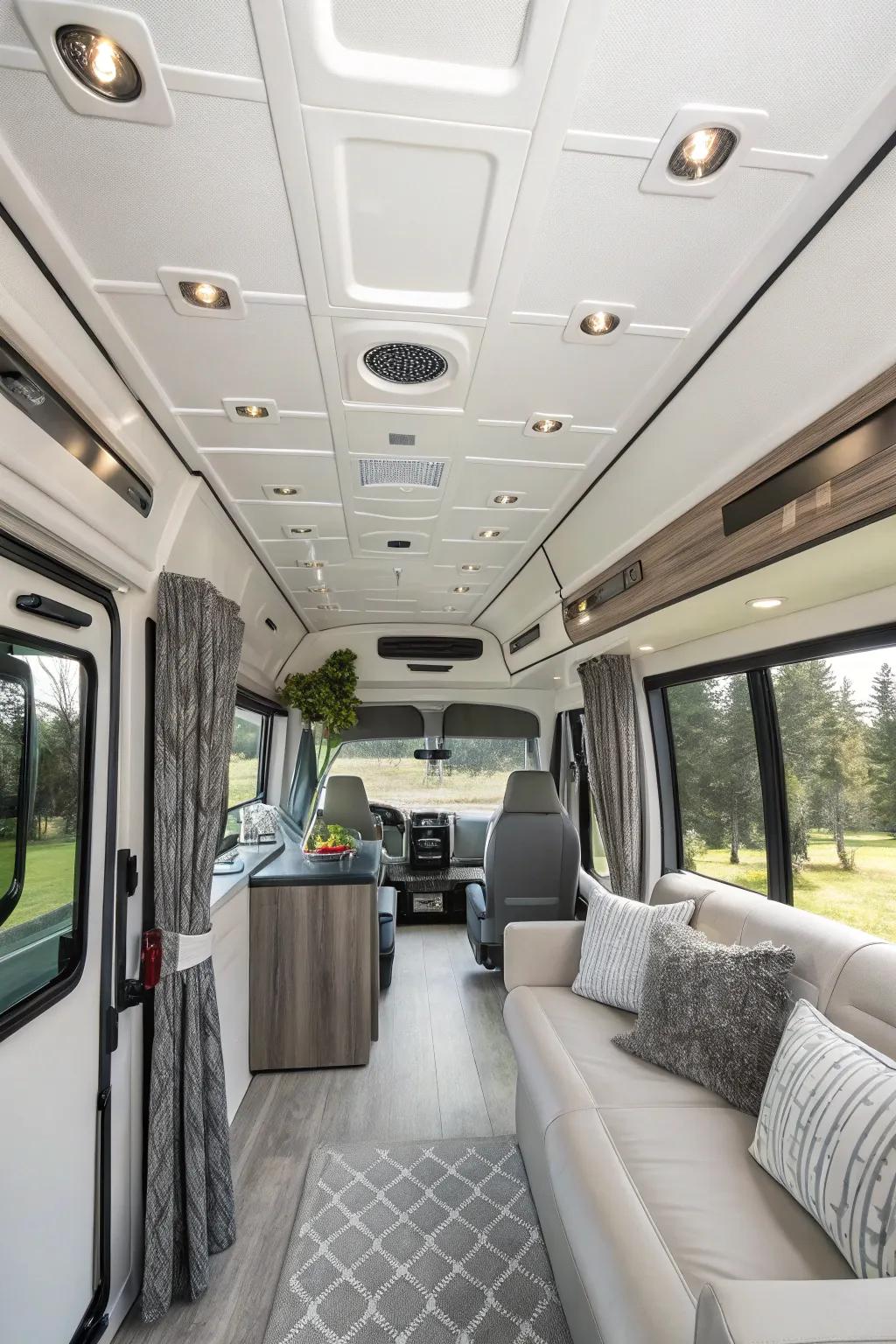 A white ceiling enhances the modern and spacious feel of your RV.