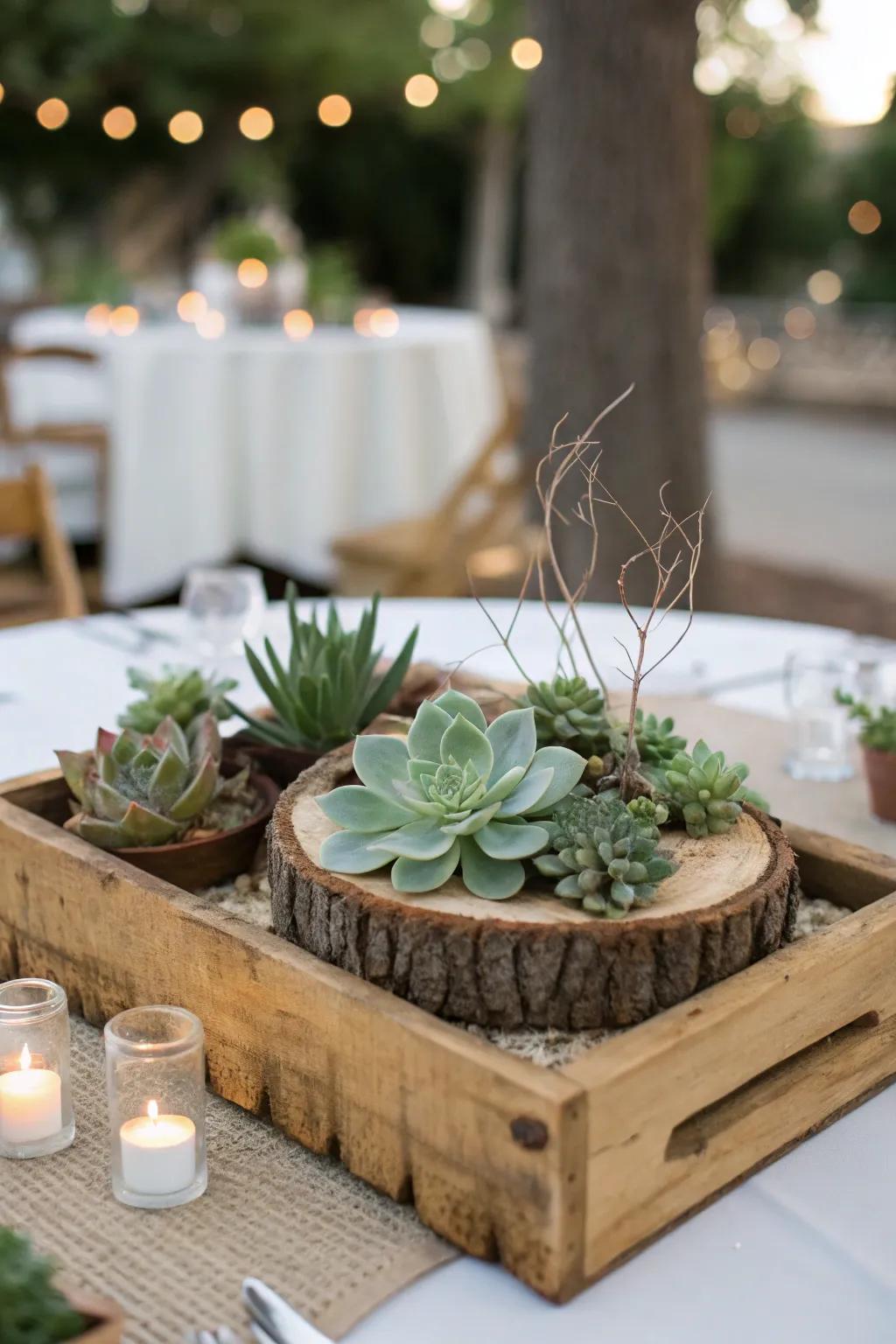 A countryside-inspired focal point that combines calming sage green with raw, natural textures.
