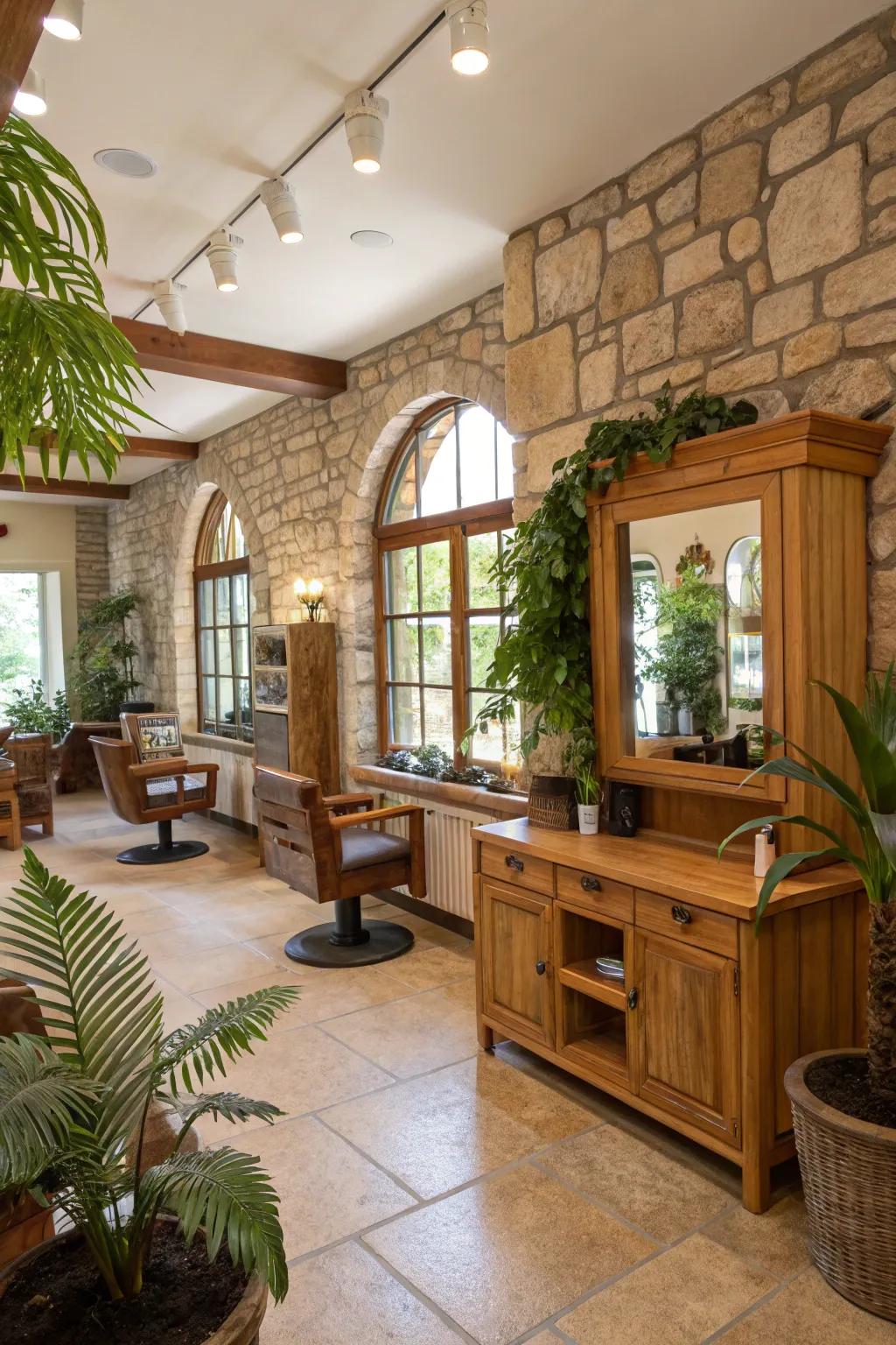 Organic elements lending a soothing nuance to salon design.