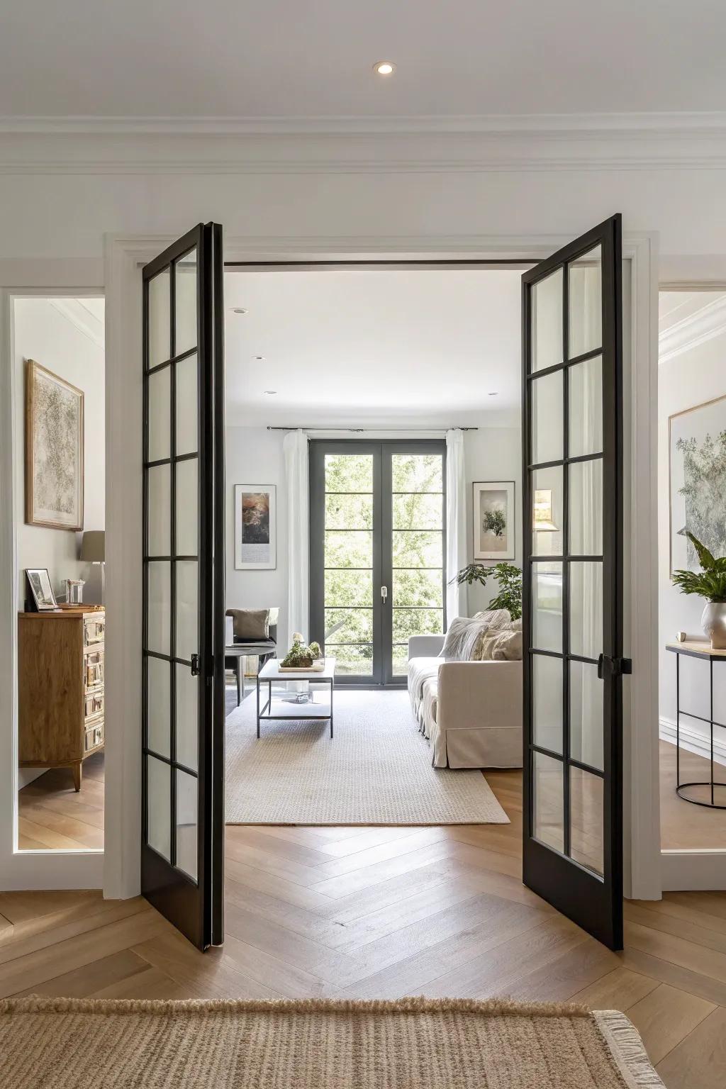Minimalist saloon doors offer a contemporary feel.