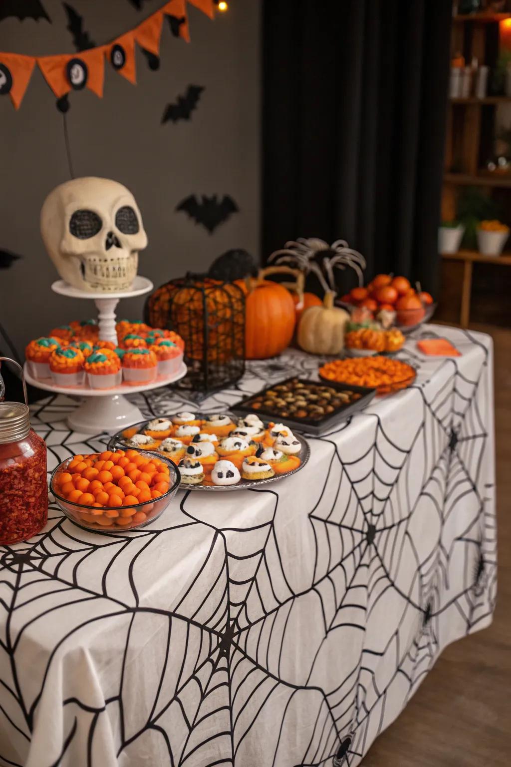 A table covering that spins a web of Halloween mystery.