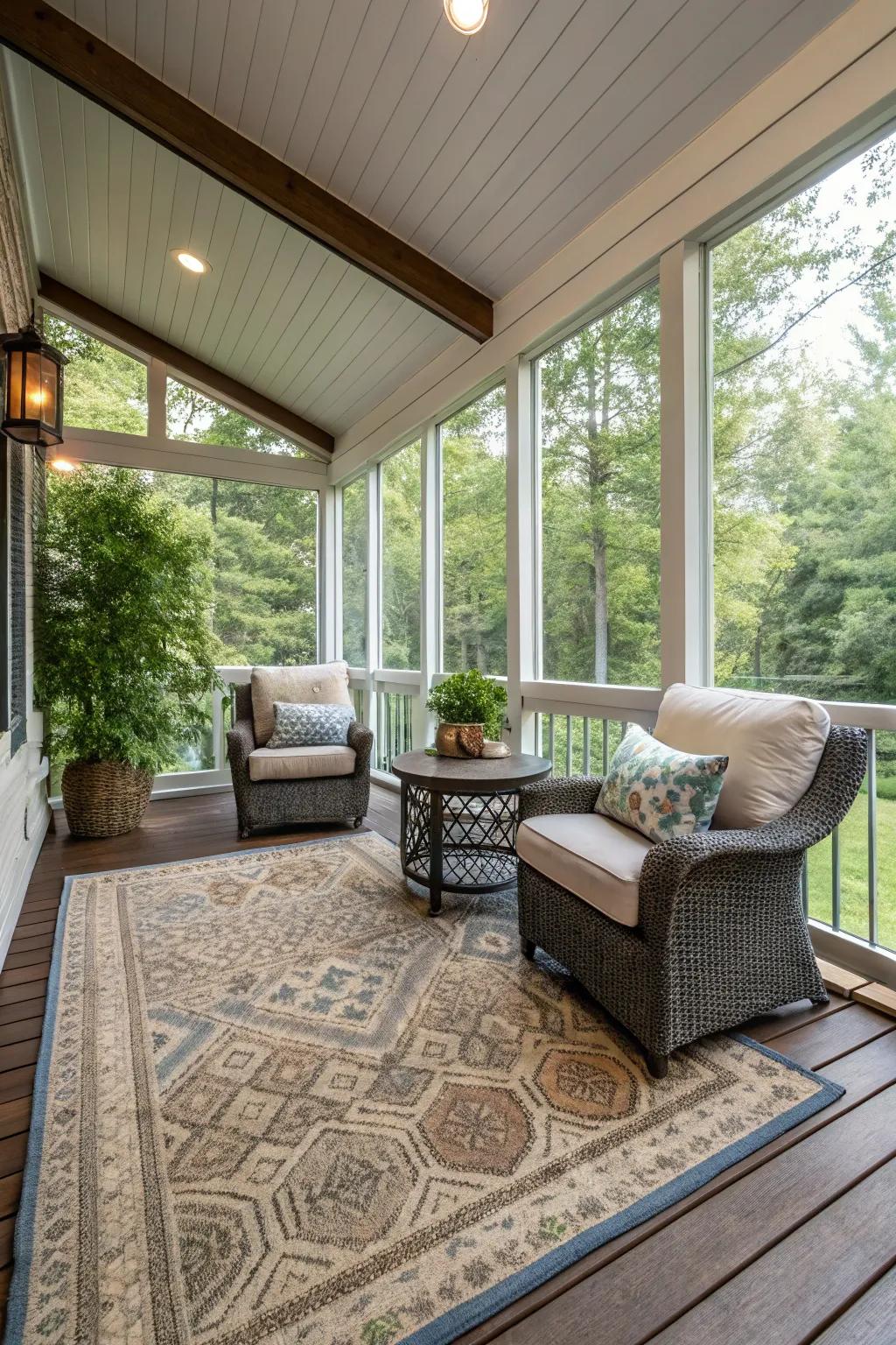 An indoor-outdoor sanctuary on the porch delivers comfort and flair.