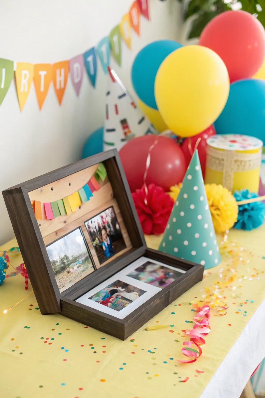 An event celebration shadow box preserving joyful memories.
