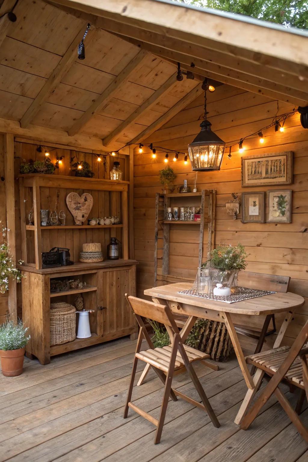 Natural wood features create a warm and inviting country atmosphere.