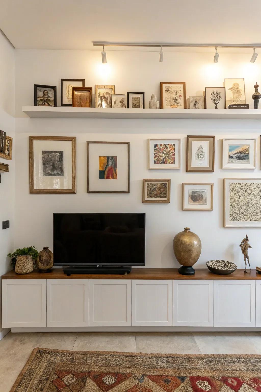 Redesign the area above your TV into an artful gallery.