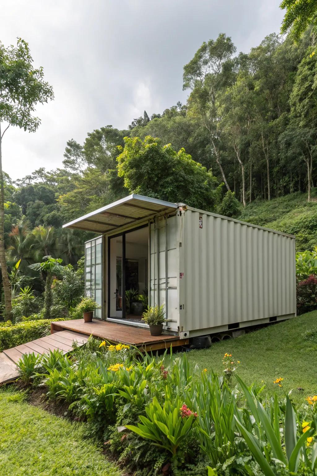 Sleek sloped roofs for modern container living.