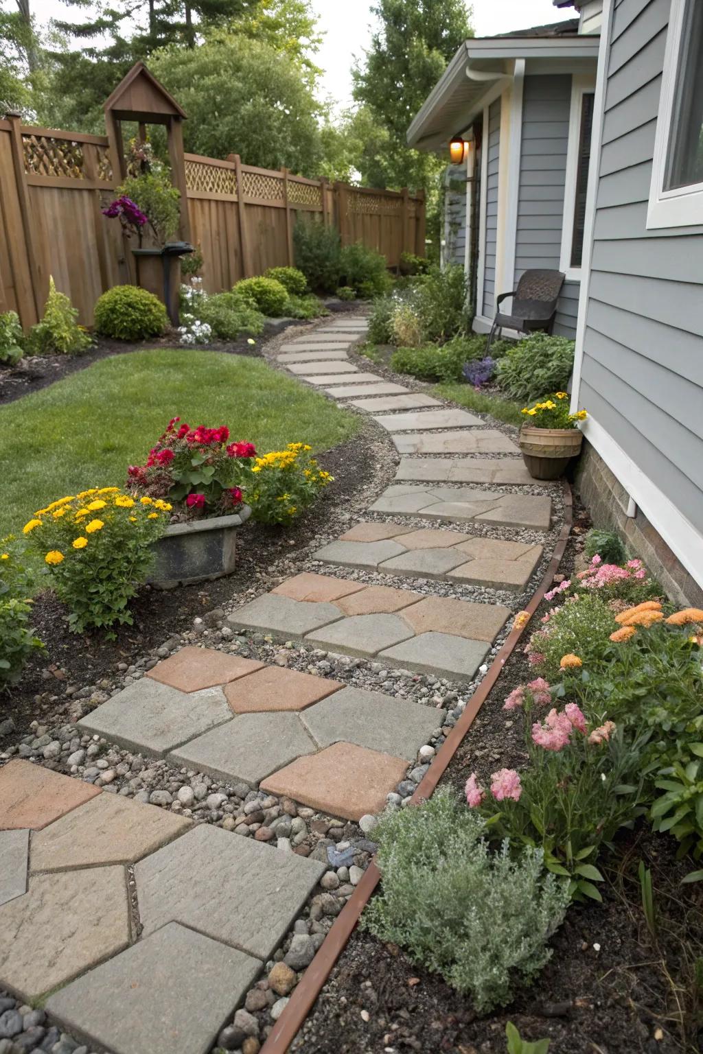Staggered stones create a casual and welcoming walkway.