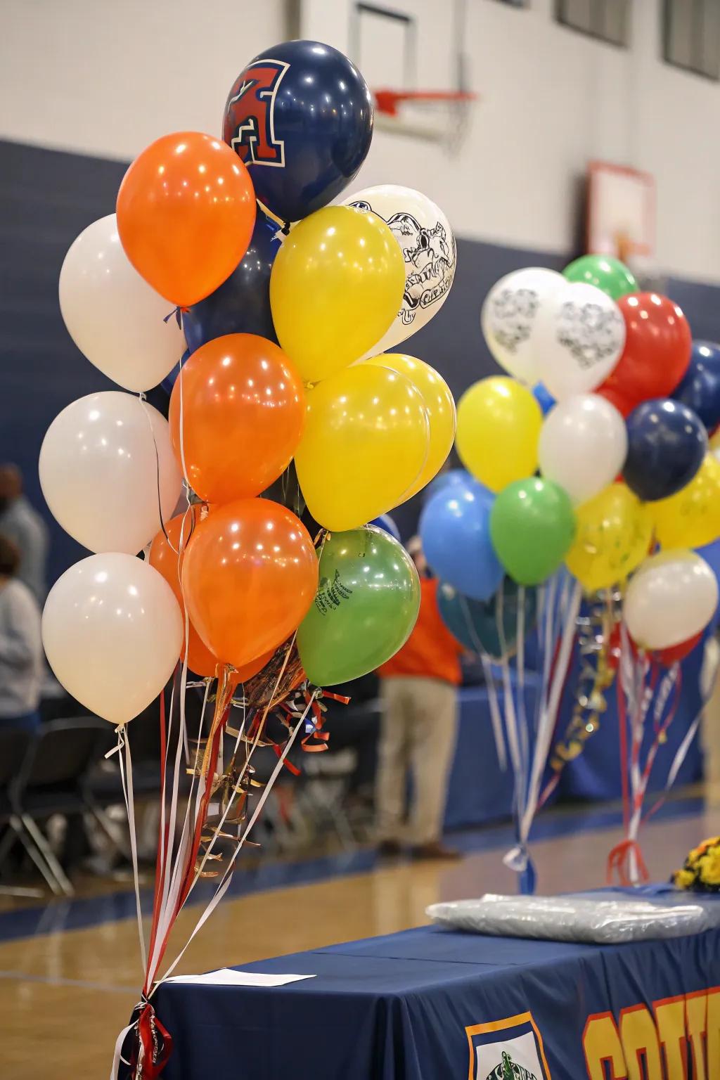 Buoyant balloons form a spirited and attention-grabbing backdrop.