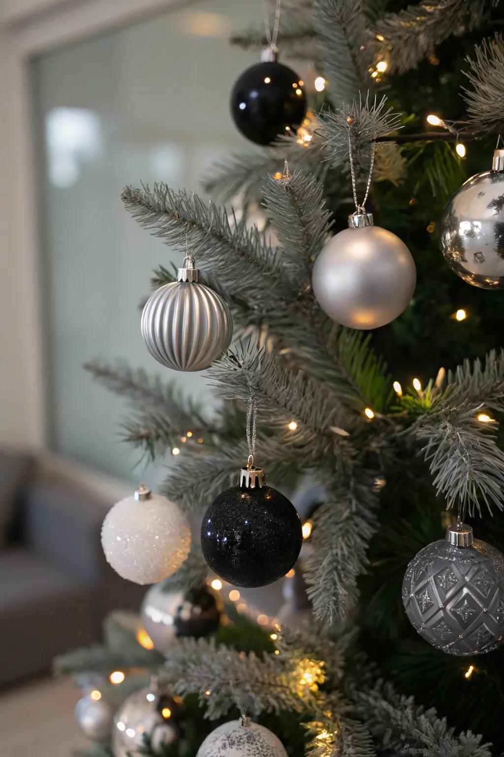 Understated adornments offer a polished and sophisticated Christmas tree arrangement.