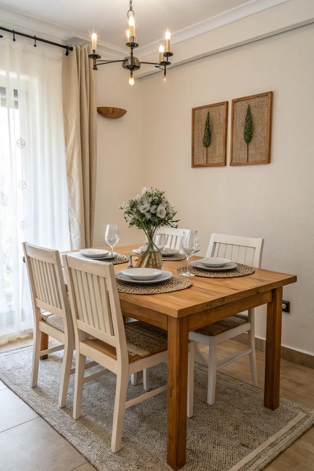 Understated furnishings enhance the purity of the dining space.