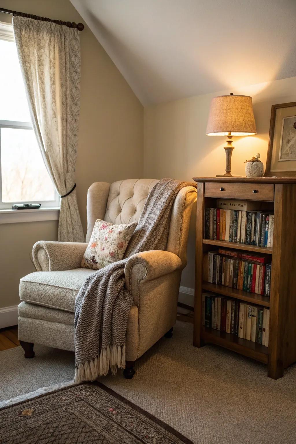 A cozy reading escape that’s perfectly suited for relaxing with an interesting novel.